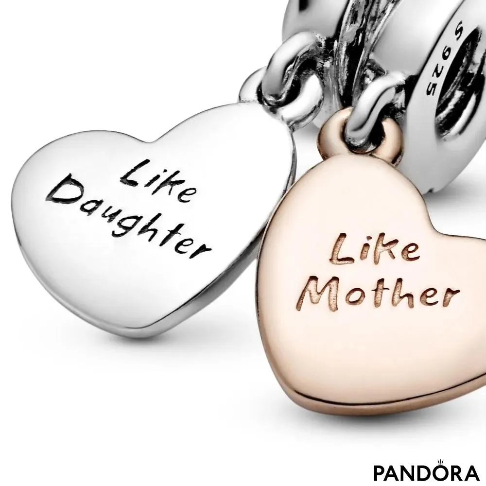 Mother & Daughter Heart Split Dangle Charm 