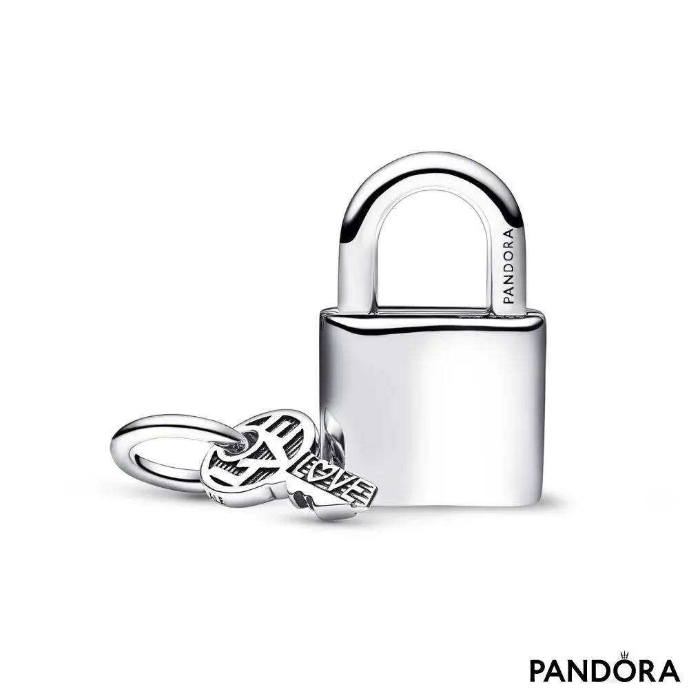 Padlock and key sterling silver dangle with salsa red crystal 