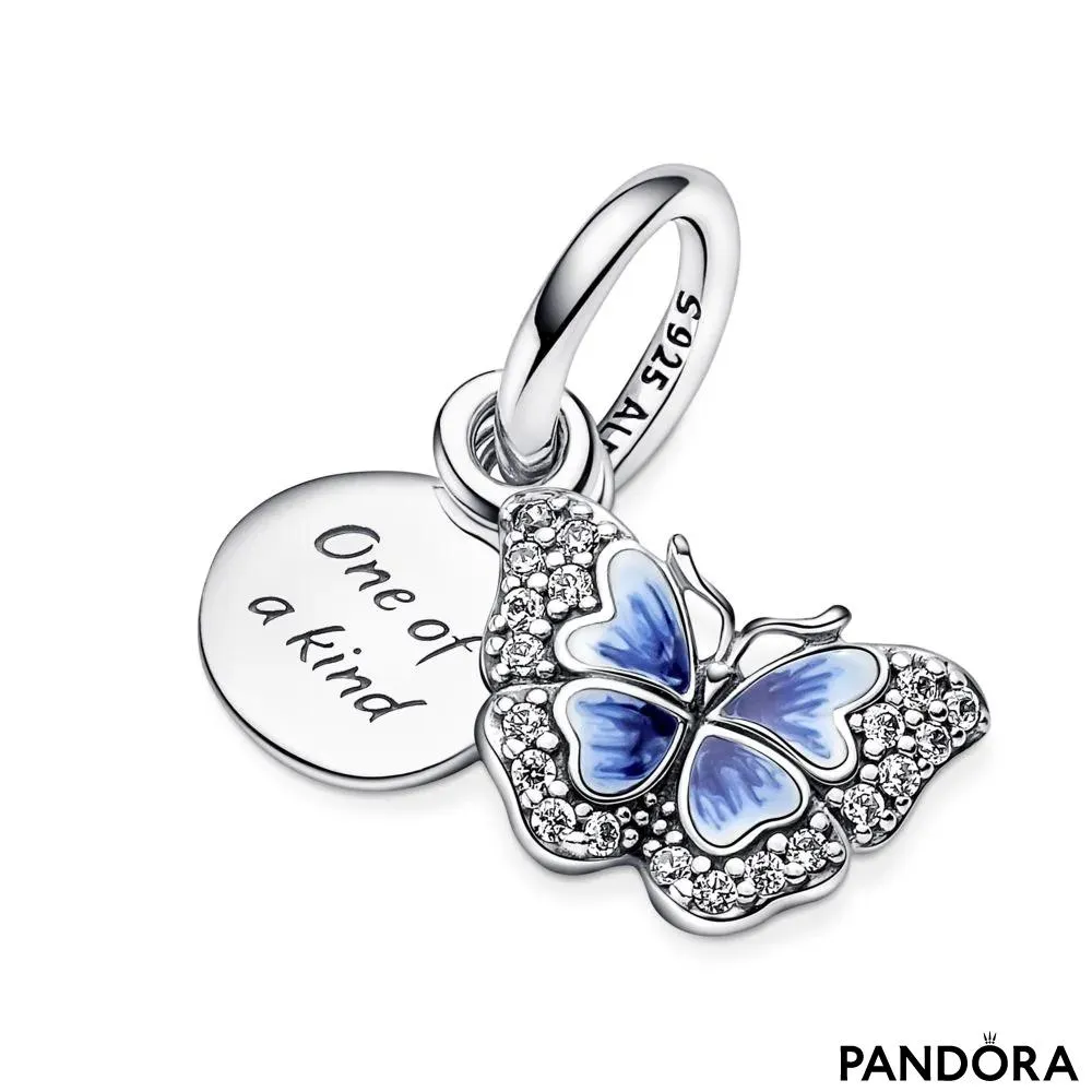 Blue Butterfly & Quote Double Dangle Charm 