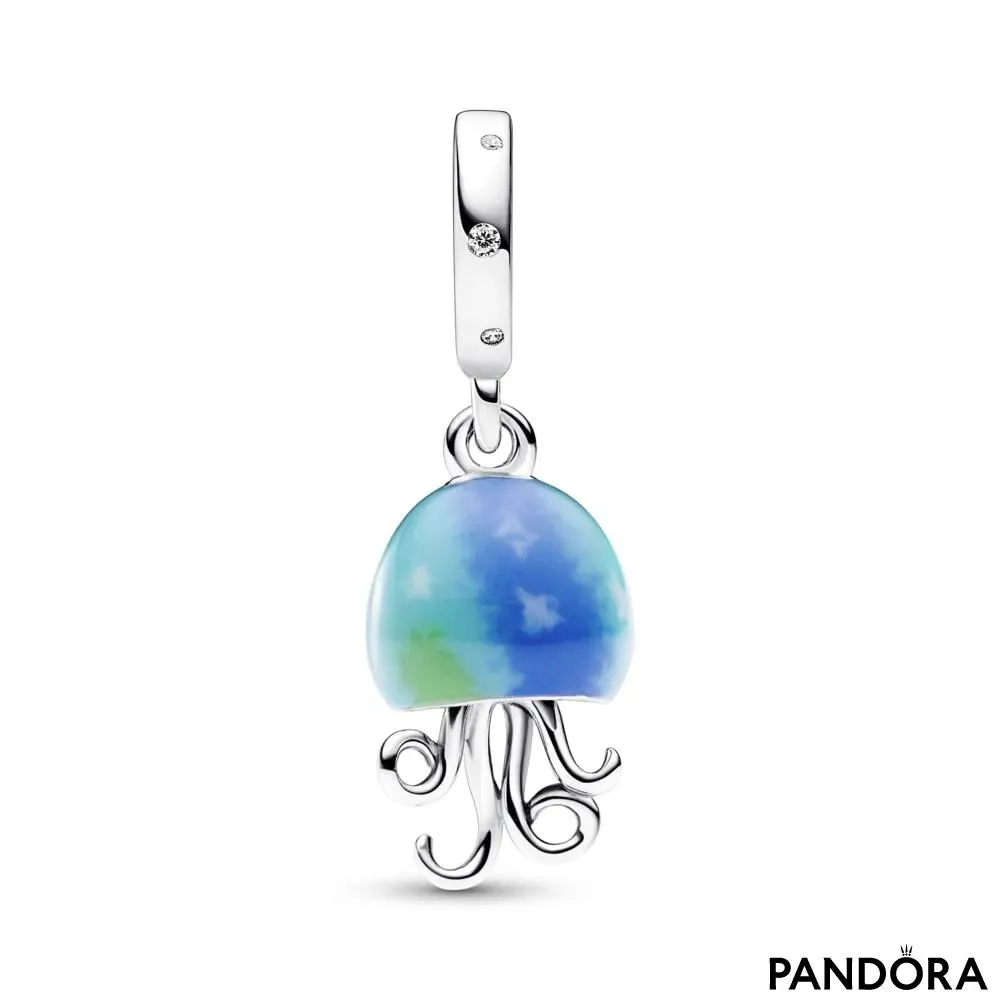Jellyfish sterling silver dangle with clear cubic zirconia and color changing enamel 
