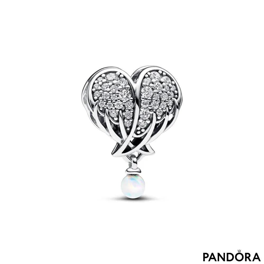 Sparkling Angel Wings & Heart  Charm 