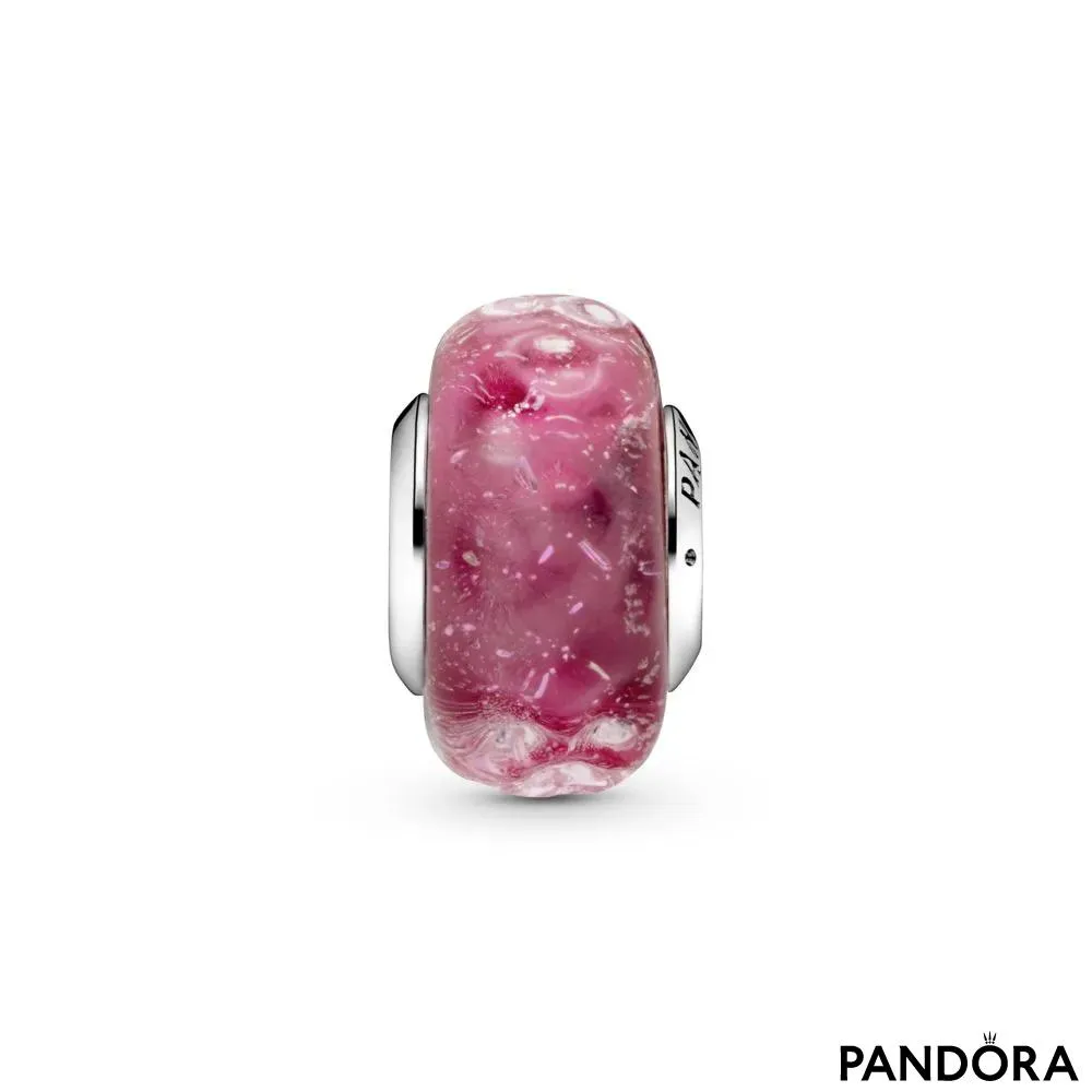 Wavy Fancy Pink Murano Glass Charm 