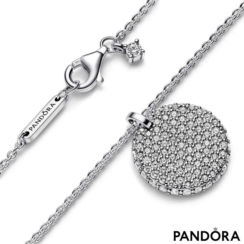 Ogrlica Pandora Timeless z okroglim obeskom s pavé 