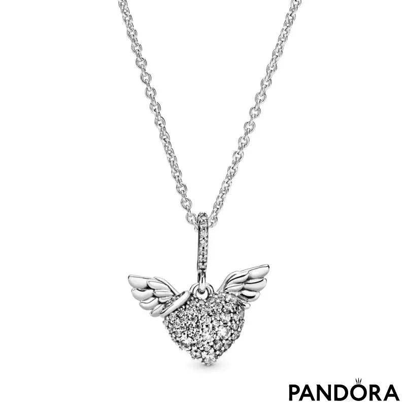 Ogrlica s srčki v stilu pavé in angelskimi krili 