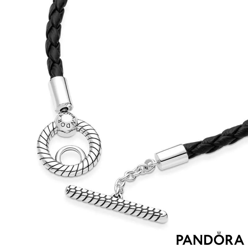Zapestnica Pandora Moments iz pletenega usnja s T-paličico 