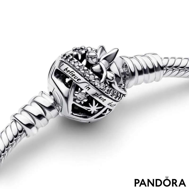 Kačasta zapestnica Pandora Moments z zaponko v obliki zvončice iz Disneyjeve Tinkerjeve zvončice 