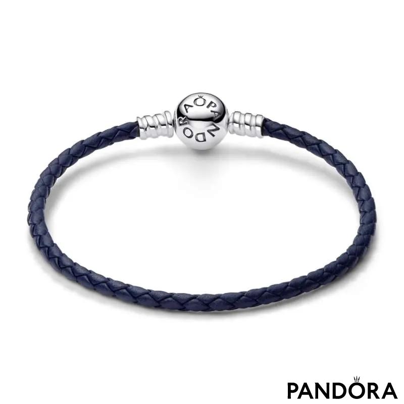 Modra pletena usnjena zapestnica Pandora Moments 