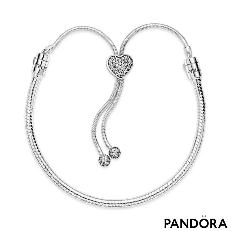 Zapestnica Pandora Moments s srčkom v stilu pavé in drsno zaponko 