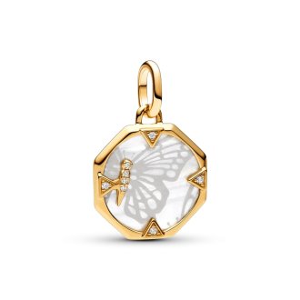 Obesek Pandora ME v obliki medaljona z motivom bisernega metulja
